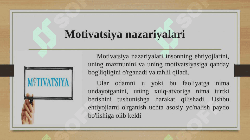 Motivatsiya nazariyalari. Motivatsion sohani tekshirish metodlari 3