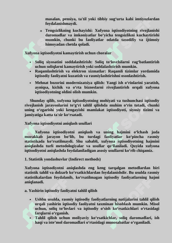 Xufyona iqtisodiyotni baholash metodologiyalari. 4