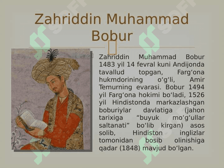 Zahriddin Muhammad Bobur hayoti va ijodi slayd 2