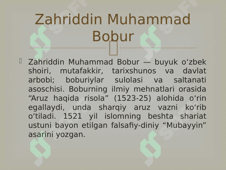 Zahriddin Muhammad Bobur hayoti va ijodi slayd 3