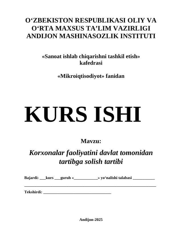 Korxonalar faoliyatini davlat tomonidan tartibga solish tartibi 1