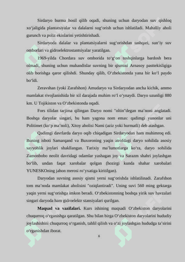O‘zbekiston daryolari va ularning gidrologik rejimi 6