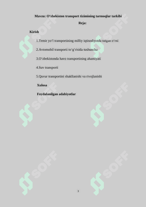 O‘zbekiston transport tizimining tarmoqlar tarkibi 3