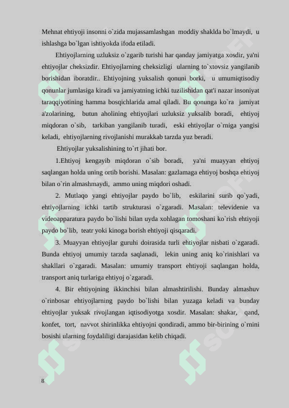 Ijtimoiy-iqtisodiy ehtiyojlar, ularning tarkibi va qondirish usullari 8
