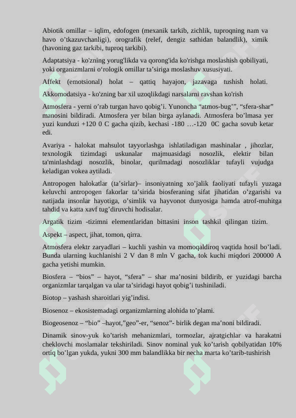 HAYOT FAOLIYATI XAVFSIZLIGI FANI BO'YICHA GLOSSARIY TUZISH 2