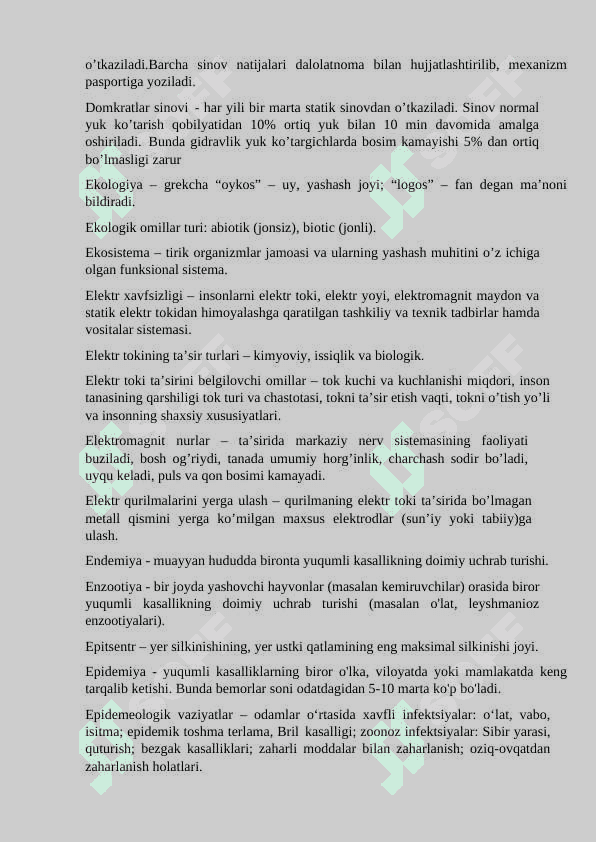 HAYOT FAOLIYATI XAVFSIZLIGI FANI BO'YICHA GLOSSARIY TUZISH 3