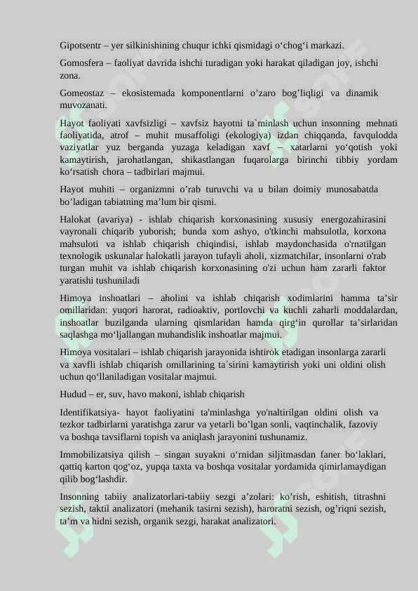 HAYOT FAOLIYATI XAVFSIZLIGI FANI BO'YICHA GLOSSARIY TUZISH 6