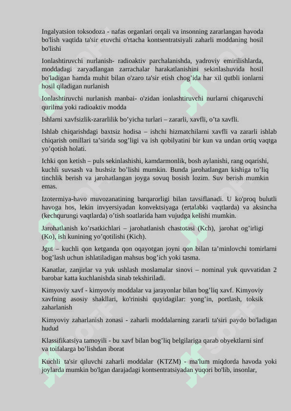 HAYOT FAOLIYATI XAVFSIZLIGI FANI BO'YICHA GLOSSARIY TUZISH 7
