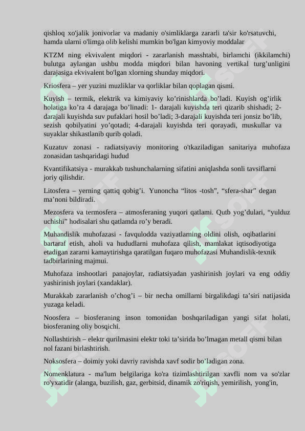 HAYOT FAOLIYATI XAVFSIZLIGI FANI BO'YICHA GLOSSARIY TUZISH 8