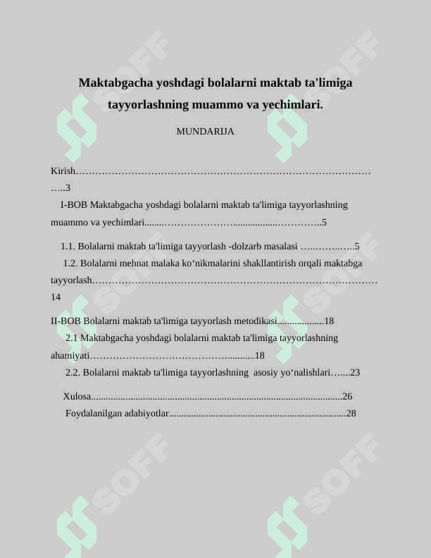Maktabgacha yoshdagi bolalarni maktab ta'limiga tayyorlashning muammo va yechimlari. 2
