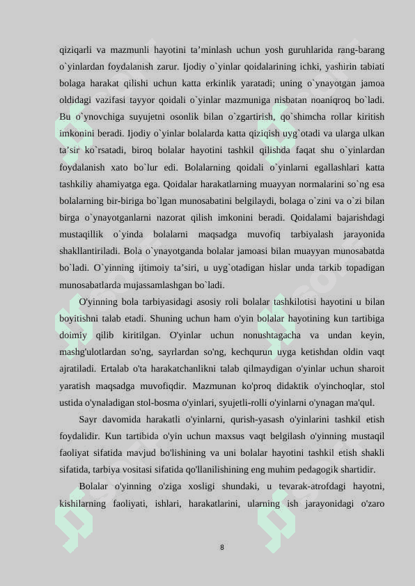 Ijodiy o’yinlarni tashkil qilish 8