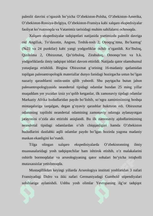 O`zbekiston paleolitshunosligining rivojlanishida xalqaro ekspedisiyalarning o‘rni 4