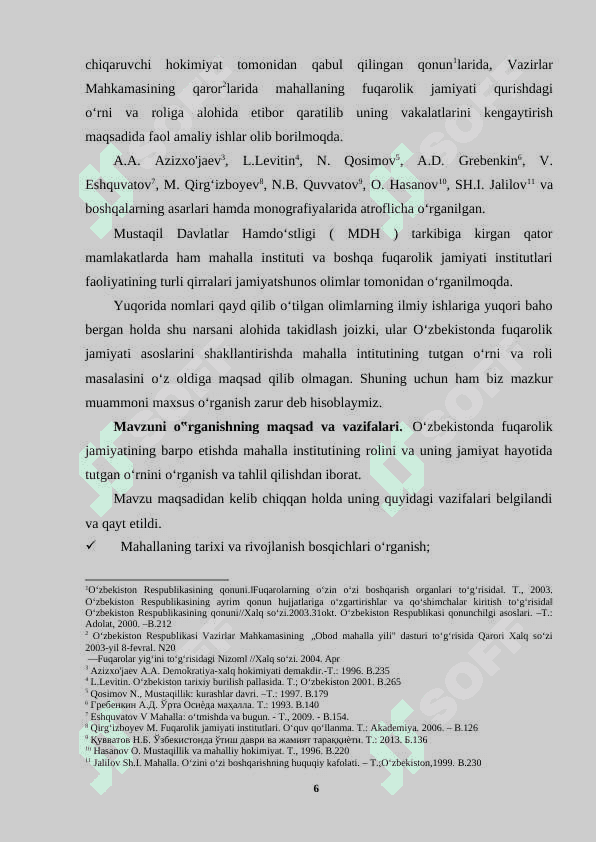 O‟zbekistonda fuqarolik jamiyatini barpo etishda mahalla institutining o‟rni va roli 6