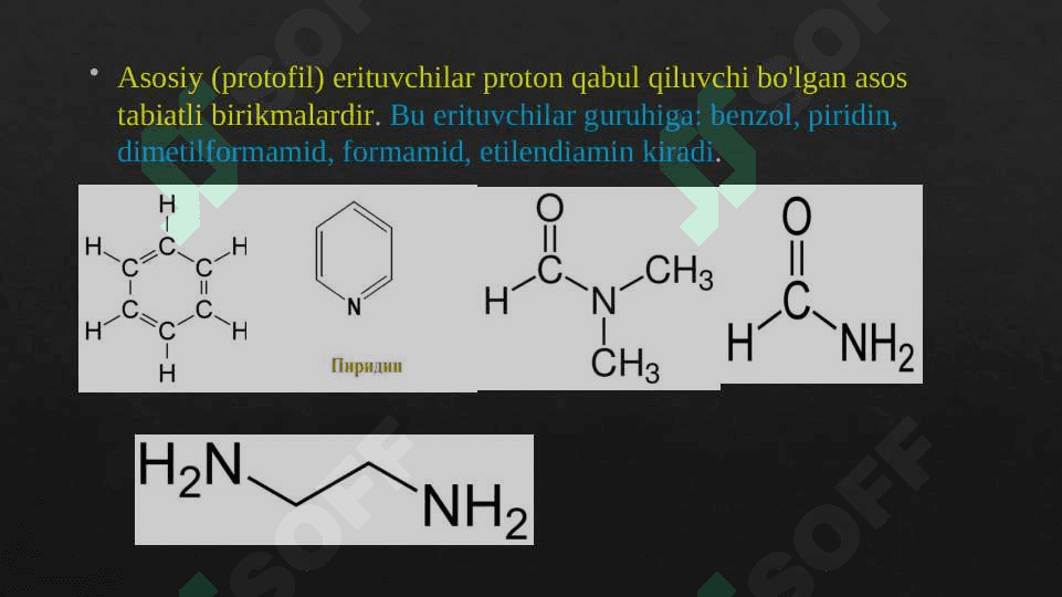 Suvsiz muhitda kislota-asosli titrlash. Usul tavsifi.Erituvchilar tasnifi. Usul titranti. 5