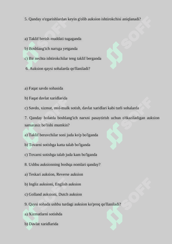 BOSHLANG'ICH NARXNI PASAYTIRISH UCHUN OTKAZILADIGAN AUKSION 2