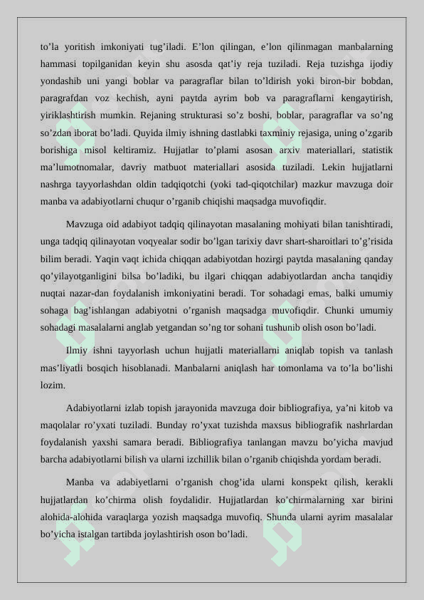 Arxeografik to‘plamning rejasi... . Ish rejasi tamoyillari 24 4