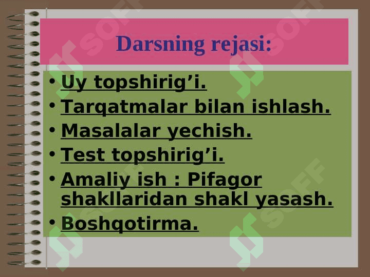 Planimetriya kursi bo’yicha takrorlash. 2