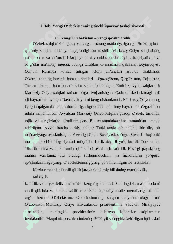 O‘ZBEKISTONNING MARKAZIY OSIYO DAVLATLARI BILAN O‘ZARO HAMKORLIGI 4