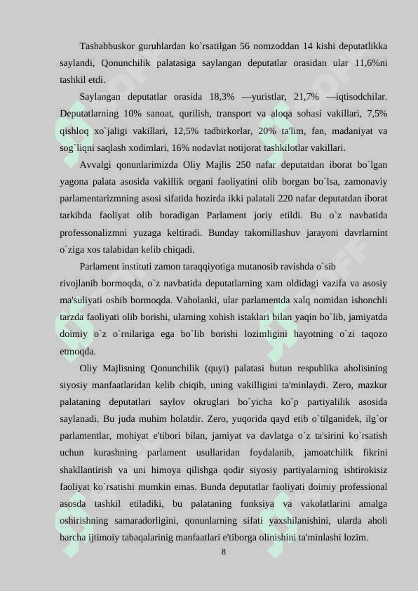 O‘zbekiston respublikasi oliy majlisining shakllantirilishi 8