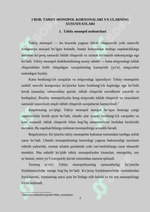 TABIIY MONOPOL KORXONALARI VA ULARNING XUSUSIYATLARI 5