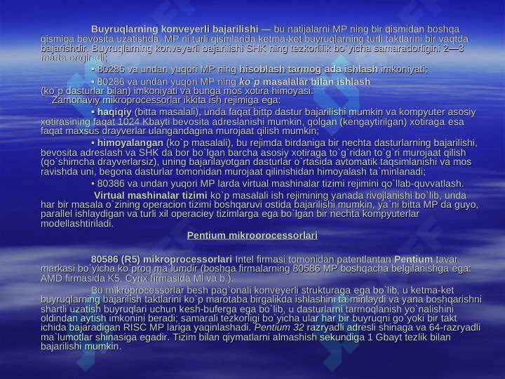 MARKAZIY MIKROPROSESSORLAR TURLARINI ANIQLASH UNGA PROFILAKTIK XIZMAT KO'RSATISH 5