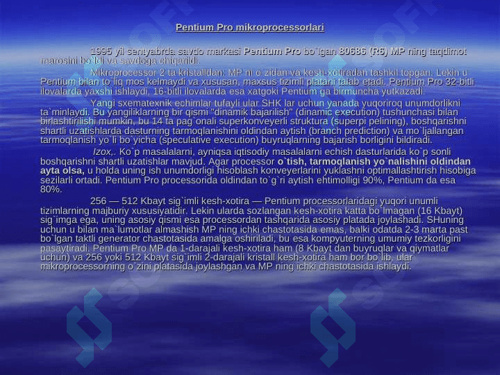 MARKAZIY MIKROPROSESSORLAR TURLARINI ANIQLASH UNGA PROFILAKTIK XIZMAT KO'RSATISH 6