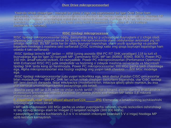 MARKAZIY MIKROPROSESSORLAR TURLARINI ANIQLASH UNGA PROFILAKTIK XIZMAT KO'RSATISH 8