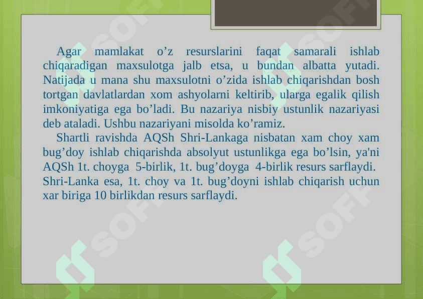 Nisbiy ustunlik nazariyasi. 2