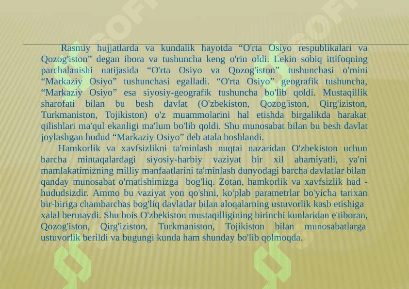 O'ZBEKISTONNING GEOSIYOSIY O'RNI 4