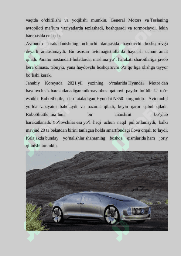 O'zini o'zi boshqaradigan transport vositalarini konstruksiyalash va modellashtirish 6