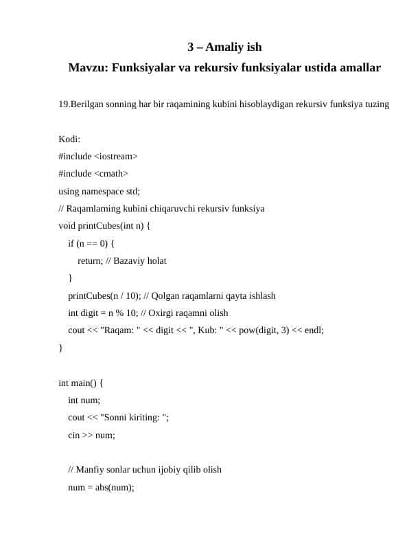 Funksiyalar va rekursiv funksiyalar ustida amallar