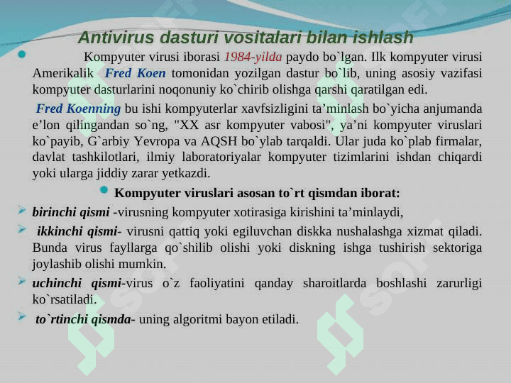 Antivirus dasturi vositalari bilan ishlash 2