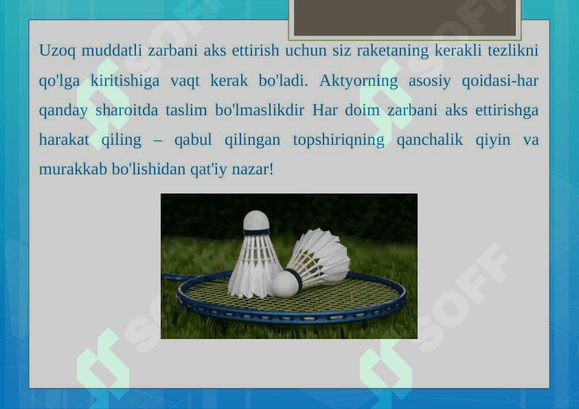 Badminton o’yinida vollani o’yinga kiritish usullarini 6