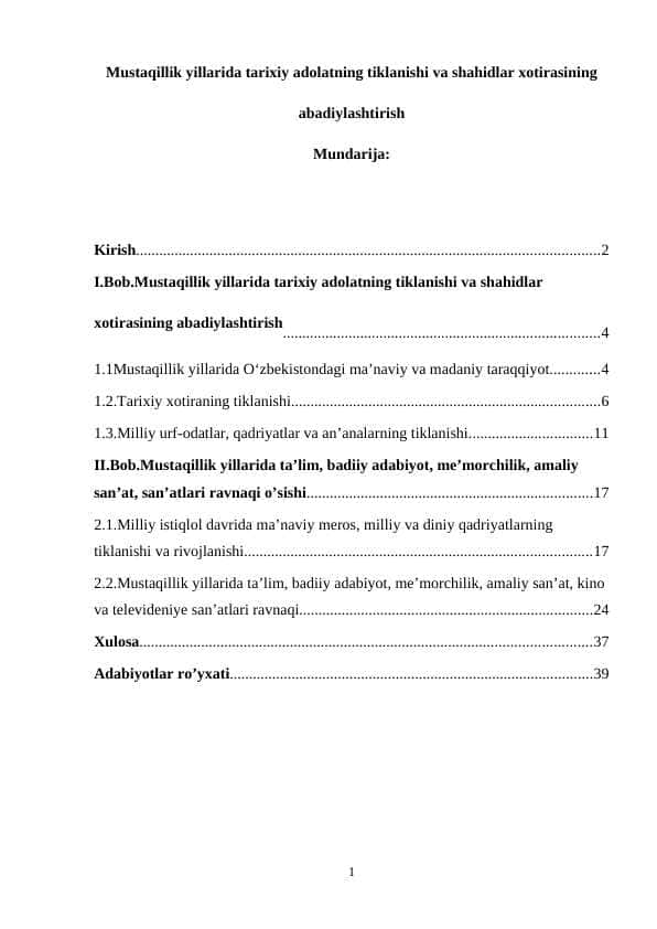 Mustaqillik yillarida tarixiy adolatning tiklanishi va shahidlar xotirasining abadiylashtirish 1