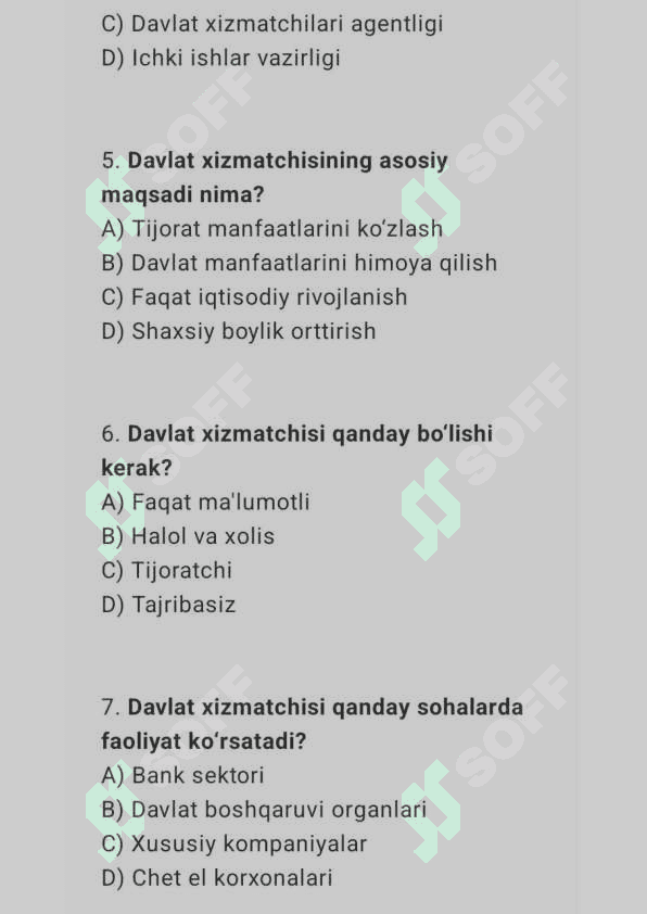 Davlat xizmatchisi  30ta test 2