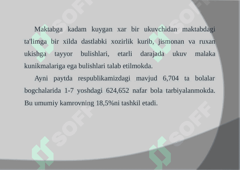 bolani maktabga tayyorlashda MTM ning  o'rni 4