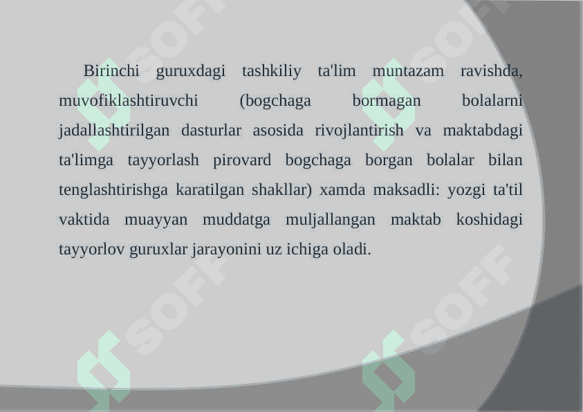 bolani maktabga tayyorlashda MTM ning  o'rni 7
