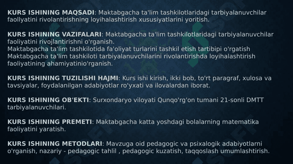 MAKTABGACHA TALIM TASHKILOTLARIDAGI  TARBIYALANUVCHILAR FAOLIYATINI  RIVOJLANTIRISHNING LOYIHALASHTIRISH  XUSUSIYATLARI 3