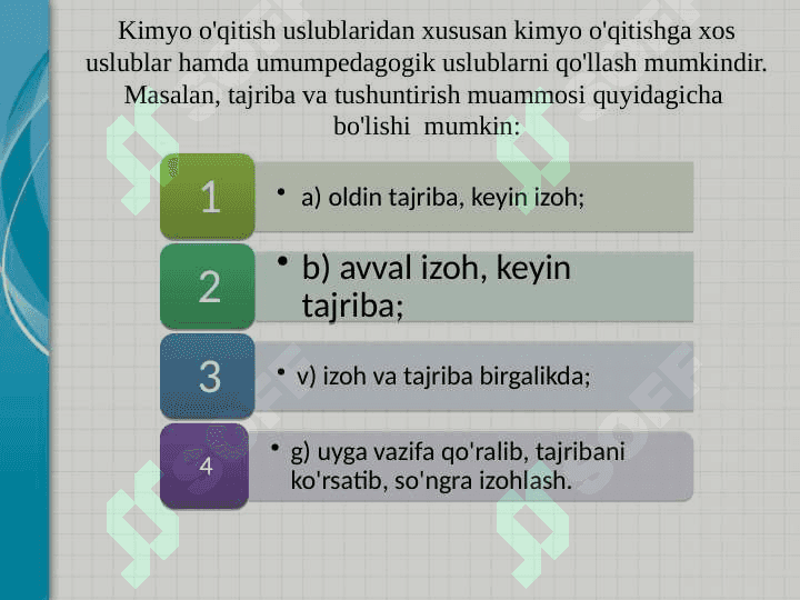 BOSHLANG'ICH KIMYOVIY TUSHUNCHALARNI O'QITISH METODIKASI 4