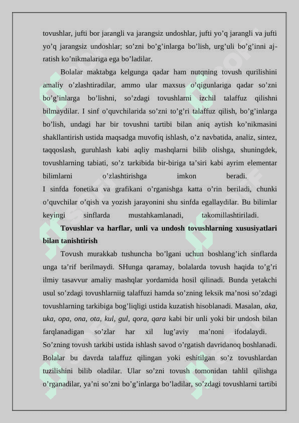 UNLI VA UNDOSH TOVUSHLARNI O’RGANISHDA ORFOGRAFIK MASHQLARNI TASHKIL ETISH 4
