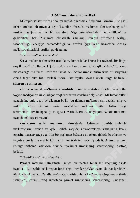 Mikroprotsessor tizimlarining ma'lumot almashish usullari 6