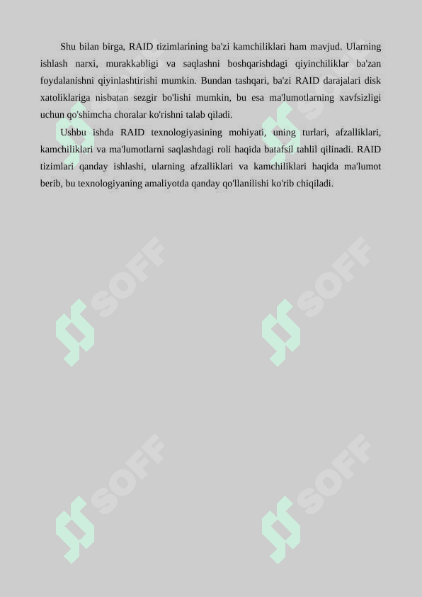 RAID(Reduntdant Array of Independent Disk) va uning ma'lumotlarni saqlashdagi roli 3
