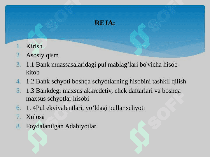 Bankdagi hisob-kitob schetidagi pul mablaglari hisobi 2