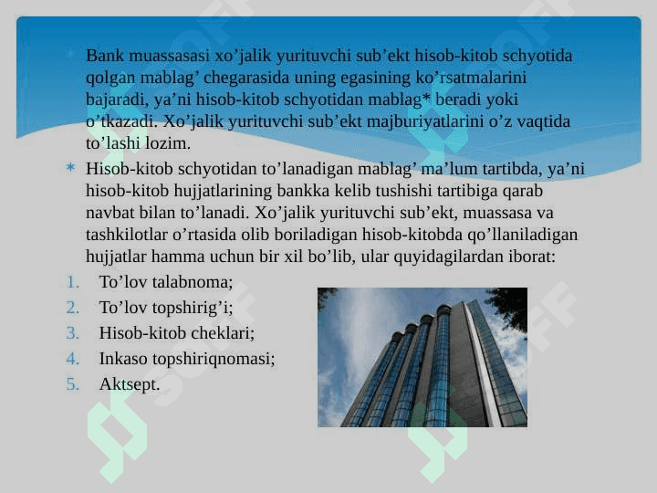 Bankdagi hisob-kitob schetidagi pul mablaglari hisobi 8