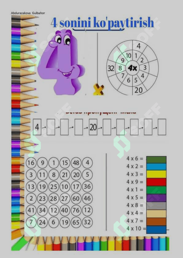 Boshlang'ich talim uchun (matematika) 8