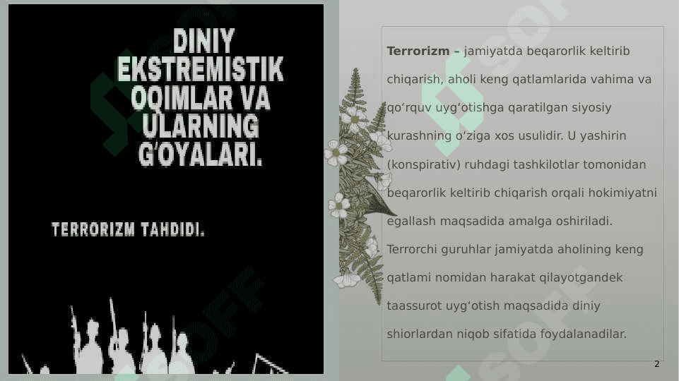 Diniy ekstremizmning tarixiy ildizlari, oqimlari, diniy ekstremizm va terrorizm tushunchasi.pptx 2