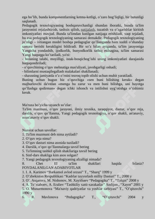 Ta'limni tashkil etish turlari va shakllari. 8