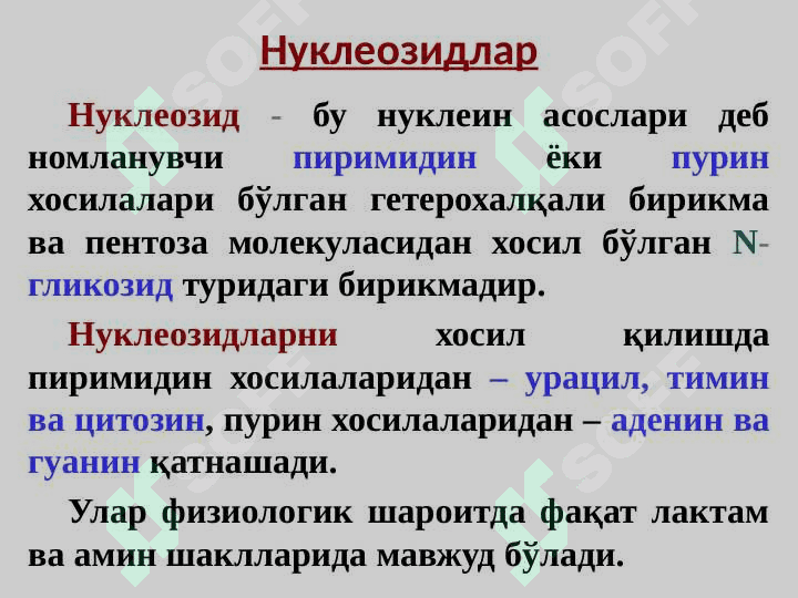 Нуклеозидлар ва нуклеотидлар.Нуклеин кислоталар 5
