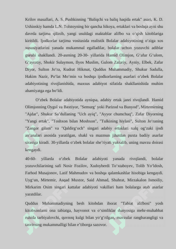 O’zbek bolalar adabiyotining vujudga kelishi va taraqqiyot   xususiyatlari. Milliy uyg’onish harakati va uning o’zbek bolalar adabiyotini yuzaga keltirishdagi roli 4