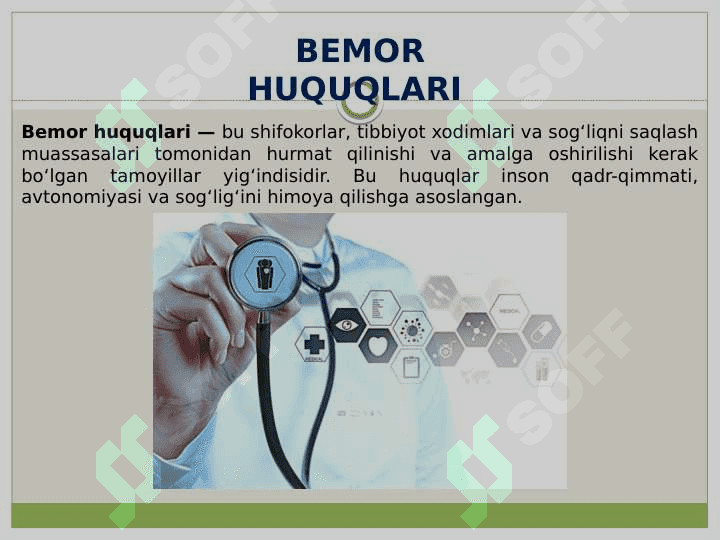 Bemor huquqlari va bu borada etik va huquqiy jihatlarining o’zaro bog’liqligi.”Bemor huquqlari bo’yicha Lissabon deklaratsiyasi” 3